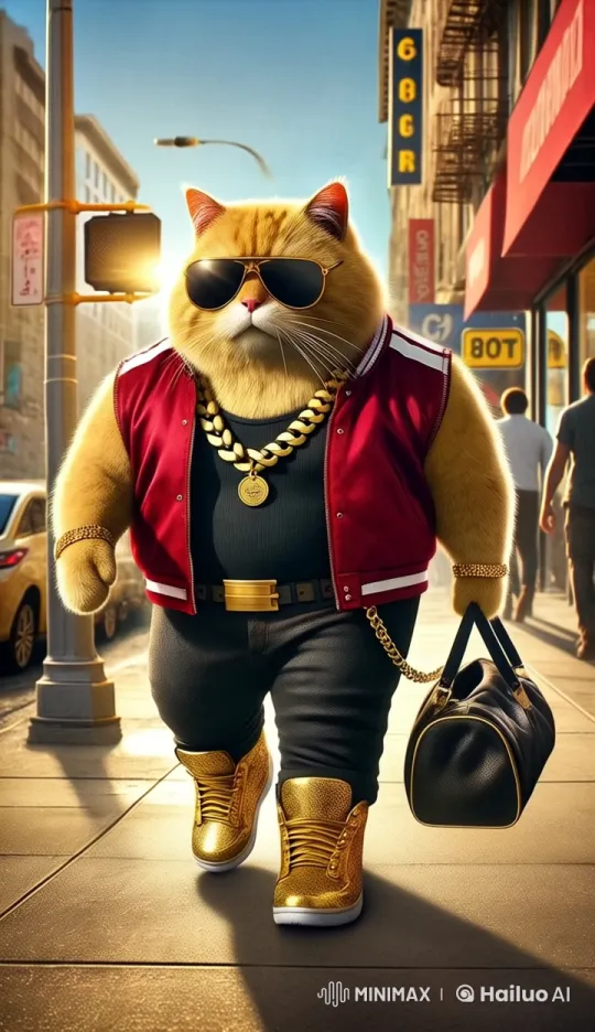 Stylish Cat in Red Jacket Struts Through City in Live2D – AI Generated Video | Hailuo AI