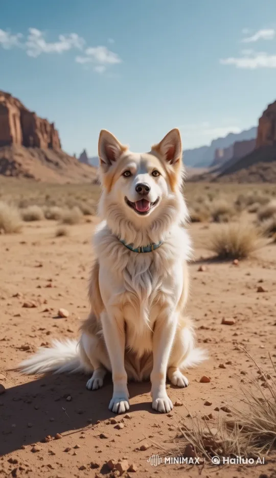 Cheerful Dog Joyfully Explores Desert in Live2D Animation – AI Generated Video | Hailuo AI