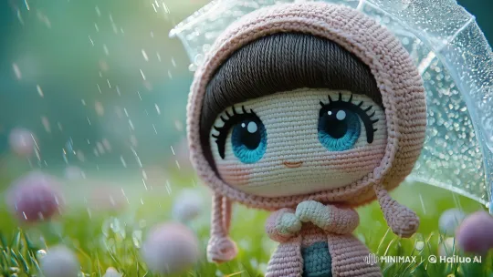 Magical Rain Scene with Enchanted Crochet Doll – AI Generated Video | Hailuo AI
