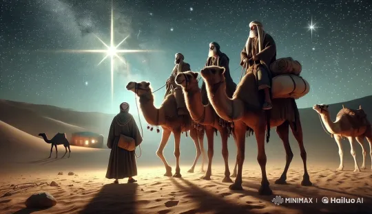 Live2D Animated Scene: Wise Men and Camels March to Star of Bethlehem – AI Generated Video | Hailuo AI