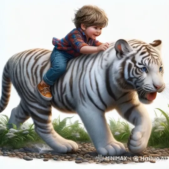 Child and White Tiger Bond in Enchanted Garden Adventure – AI Generated Video | Hailuo AI