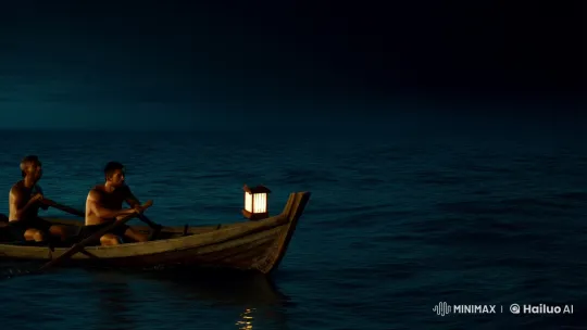 Mysterious Night Ocean with Dramatic Lantern-Lit Tracking Shot – AI Generated Video | Hailuo AI