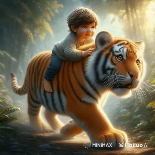 Child Rides Majestic Tiger Through Enchanted Forest – AI Generated Video | Hailuo AI