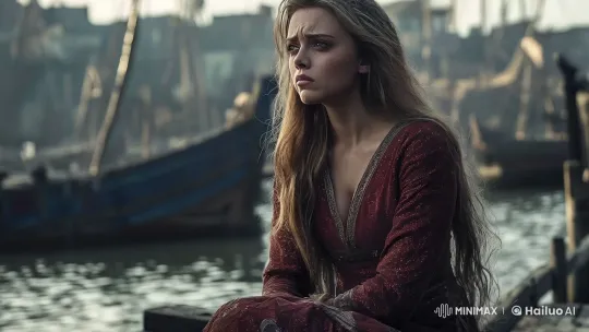 Medieval Woman Crying on a Solitary Dock – AI Generated Video | Hailuo AI