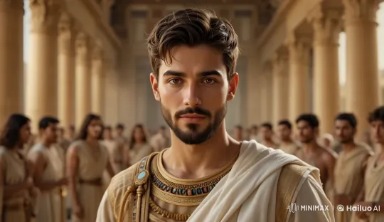 Ancient Roman Scene: Young Man Amidst Grand Columns – AI Generated Video | Hailuo AI