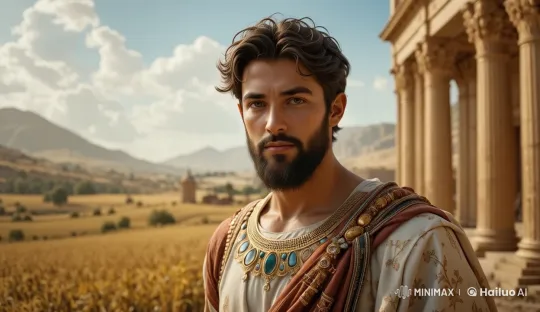 Ancient Man in Golden Wheat Field with Classical Architecture – AI Generated Video | Hailuo AI