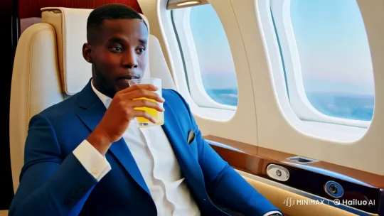 Sophisticated Man Relaxing in Luxury Private Jet – AI Generated Video | Hailuo AI