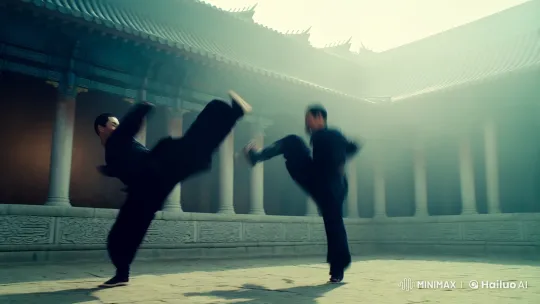 Ancient Courtyard Kung Fu Masters' Dynamic Battle – AI Generated Video | Hailuo AI