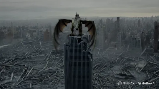 Surreal Sky Monster Dominates Post-Apocalyptic Cityscape – AI Generated Video | Hailuo AI