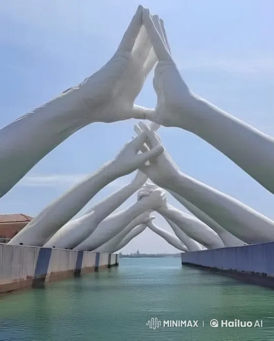 Building Bridges Sculpture by Lorenzo Quinn Captured in Live2D – AI Generated Video | Hailuo AI