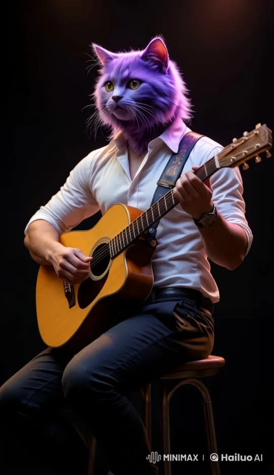 Gentle Lighting Highlights Skilled Guitarist – AI Generated Video | Hailuo AI