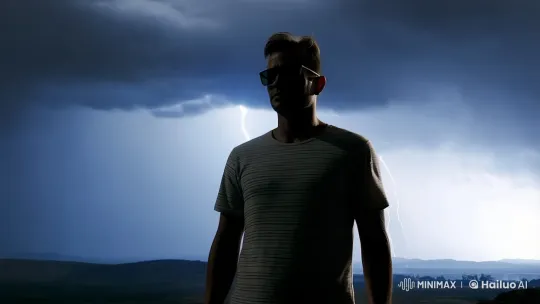 Man on Hilltop: A Dramatic Portrait Amidst Storm – AI Generated Video | Hailuo AI