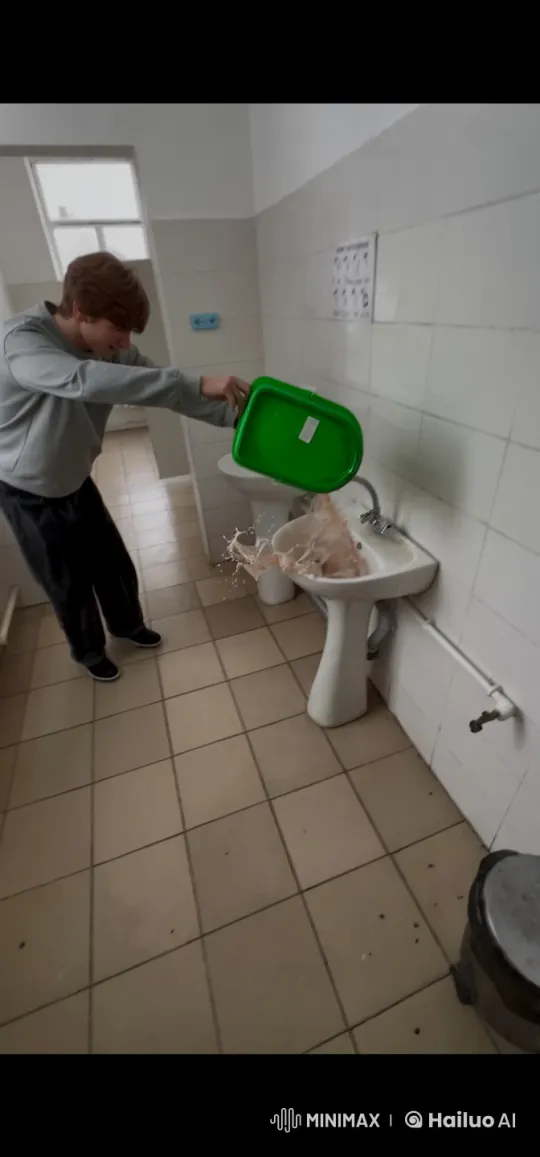 Man Stumbles and Falls into Sink Filling it with Liquid – AI Generated Video | Hailuo AI