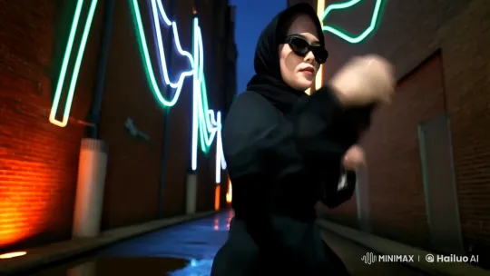 Mysterious Woman in Hijab Performs Dynamic Kung Fu in Urban Alley – AI Generated Video | Hailuo AI