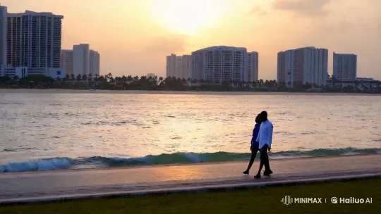 Lekki, Lagos: A Romantic Stroll at Dusk – AI Generated Video | Hailuo AI