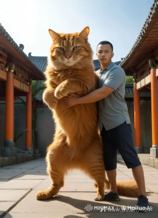 Giant Orange Cat Performs Kungfu in Traditional Setting – AI Generated Video | Hailuo AI
