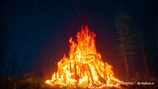 Dancing Flames and the Sinister Smile of the Bonfire – AI Generated Video | Hailuo AI
