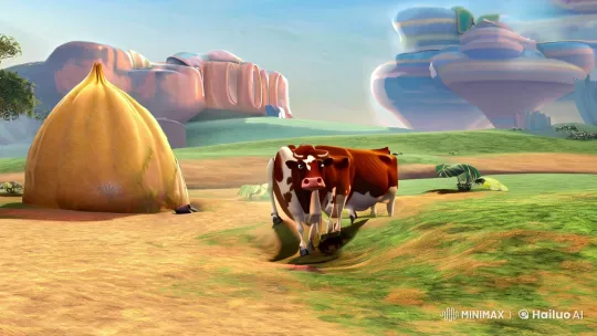 Charming Spotted Cow on a Colorful Farm – AI Generated Video | Hailuo AI