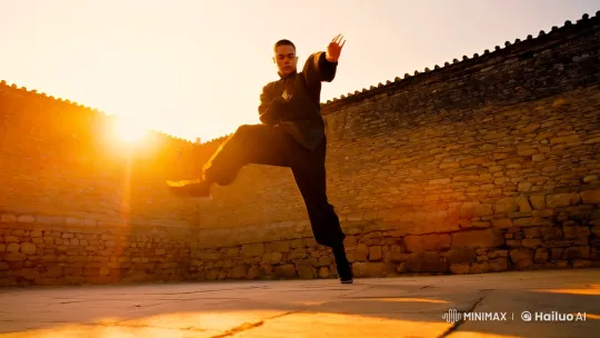 Kung Fu Fighter's Graceful Sunlit Display – AI Generated Video | Hailuo AI