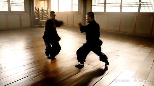 Stunning Kungfu Battle in Traditional Training Hall – AI Generated Video | Hailuo AI