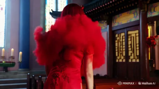Possessed Chinese Woman in Red in Catholic Church Transformation Scene – AI Generated Video | Hailuo AI