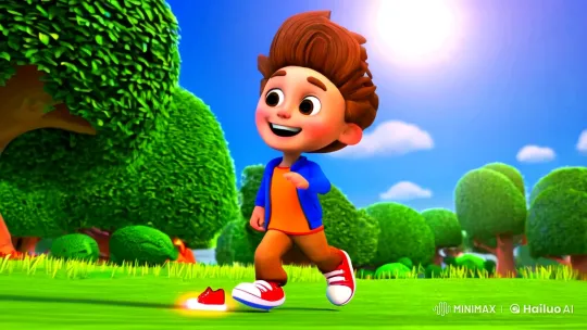 Joyful Animated Boy Running in a Park – AI Generated Video | Hailuo AI