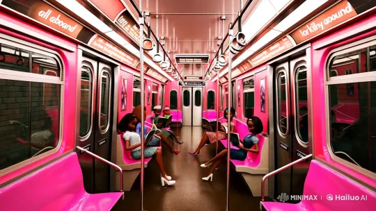 Elegant Black Girls in Vibrant Pink Subway Car – AI Generated Video | Hailuo AI