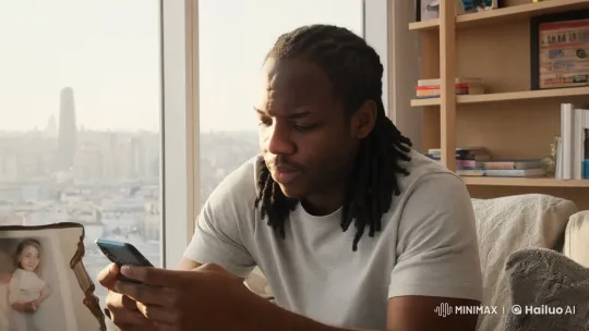 Contemplative Man Reflects in Cozy Apartment – AI Generated Video | Hailuo AI