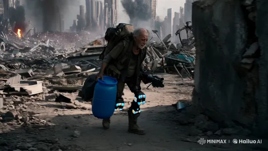 Post-Apocalyptic Struggle: Elderly Man's Journey Through Ruins – AI Generated Video | Hailuo AI