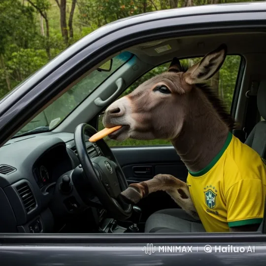 Donkey in Soccer Jersey Drives Through Forest – AI Generated Video | Hailuo AI