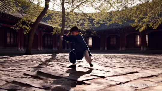 Kung Fu Kid's Graceful Fight in a Sunlit Courtyard – AI Generated Video | Hailuo AI