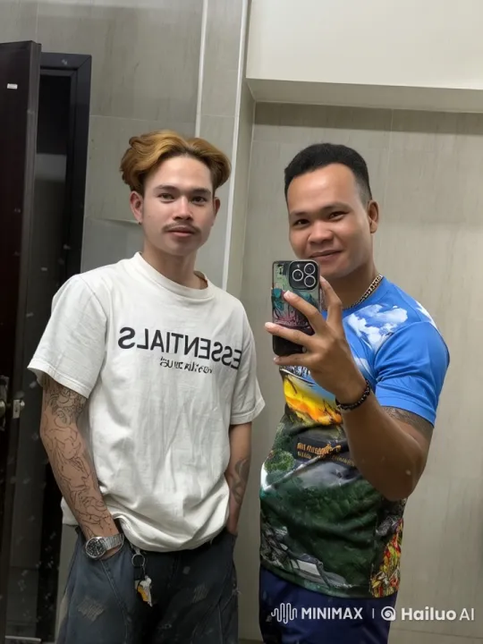 Two Men Reflecting in a Live2D Bathroom Setting – AI Generated Video | Hailuo AI