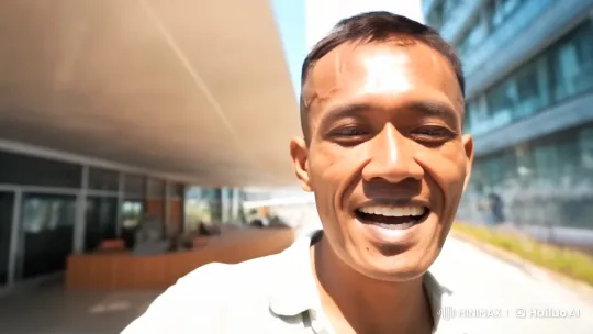 Cheerful Man with Joyous Laughter in Urban Setting – AI Generated Video | Hailuo AI