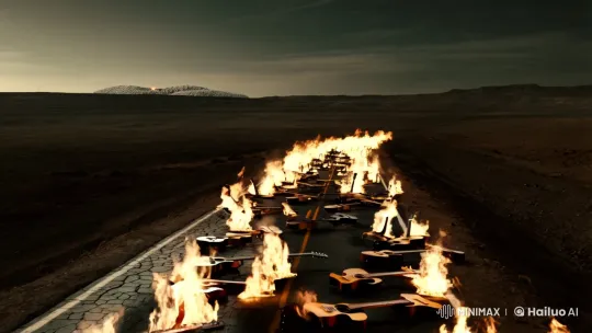 Apocalyptic Road with Burning Guitars and Nuclear Blast – AI Generated Video | Hailuo AI