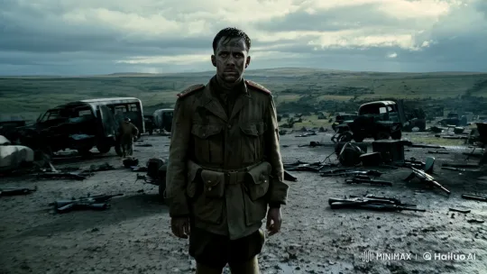 Weary Soldier Amidst Post-Battlefield Chaos – AI Generated Video | Hailuo AI