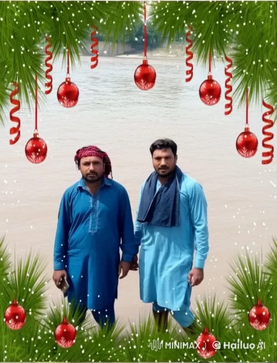Christmas-themed Live2D video of two men playfully splashing in water. – AI Generated Video | Hailuo AI