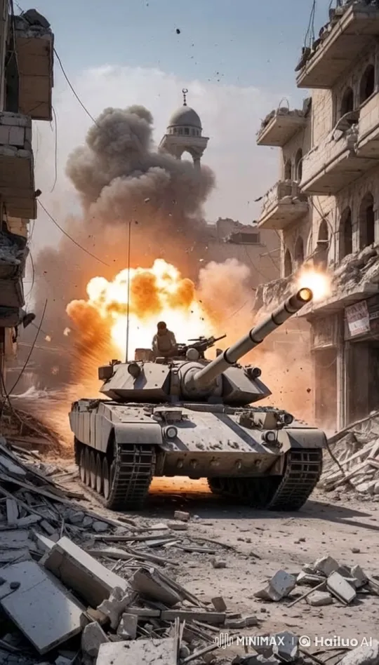 Tank Navigates Through War-Torn Urban Landscape – AI Generated Video | Hailuo AI