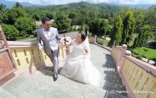 Wedding Staircase Fight: Grace Meets Action – AI Generated Video | Hailuo AI