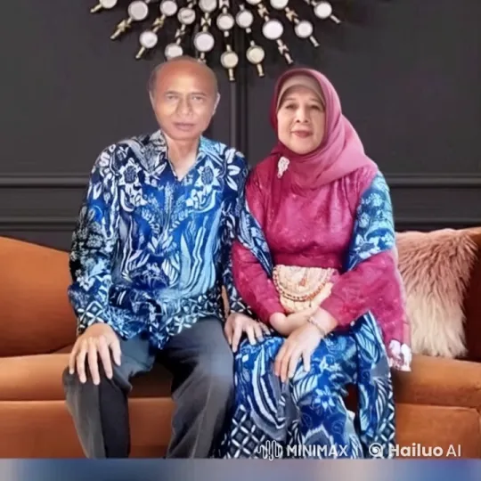 Couple Embraces in Traditional Attire on Orange Couch – AI Generated Video | Hailuo AI