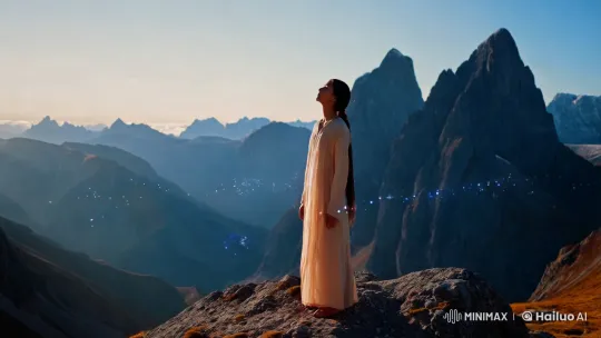 Solitary Figure in Altai Mountains Amidst Cosmic Connection – AI Generated Video | Hailuo AI