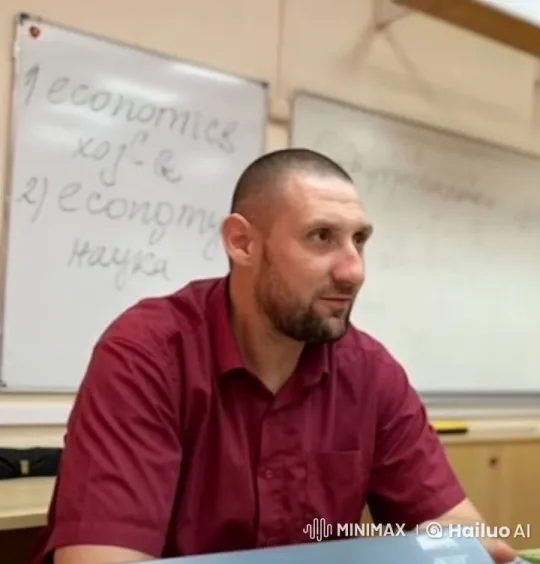 Man Waves Flags, Shouts in Animated Classroom Setting – AI Generated Video | Hailuo AI