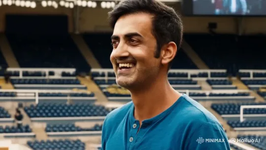 Man Speaks Enthusiastically in Stadium with Dynamic Camera Work – AI Generated Video | Hailuo AI