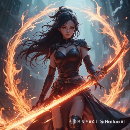 Queen from RWBY: Dynamic Live2D Animation with Fiery Sword – AI Generated Video | Hailuo AI