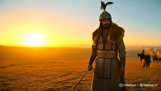 Ablai Khan Triumphs on the Kazakh Steppe at Sunset – AI Generated Video | Hailuo AI