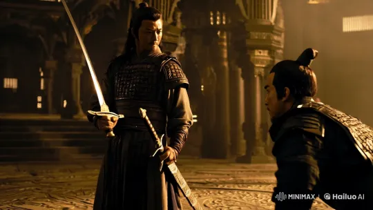 Tense Standoff Between Warrior and Assassin in Atmospheric Setting – AI Generated Video | Hailuo AI