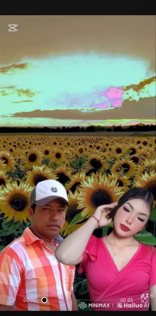 Romantic Embrace in Sunflower Field at Sunset – AI Generated Video | Hailuo AI