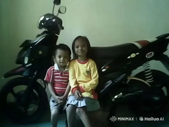 Animated Children on Bench with Motorbike in Live2D – AI Generated Video | Hailuo AI