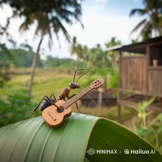 Animated Ant Dances with Guitar in Tropical Paradise – AI Generated Video | Hailuo AI