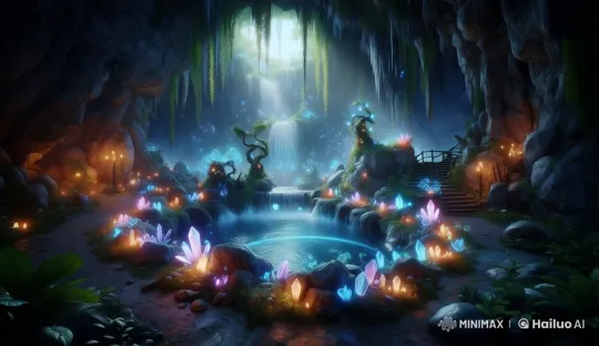 Mystical Underwater Cave with Bioluminescent Flora – AI Generated Video | Hailuo AI