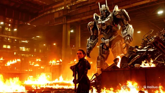 Bounty Hunter Faces Rising Mech Amid Factory Inferno – AI Generated Video | Hailuo AI